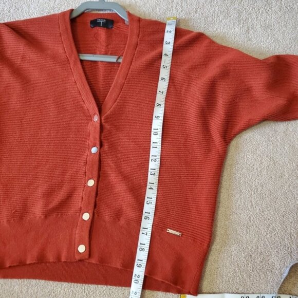 Tahari Burnt Orange Ribbed Boxy Grandpa Button Up Cardigan M - Picture 4 of 8